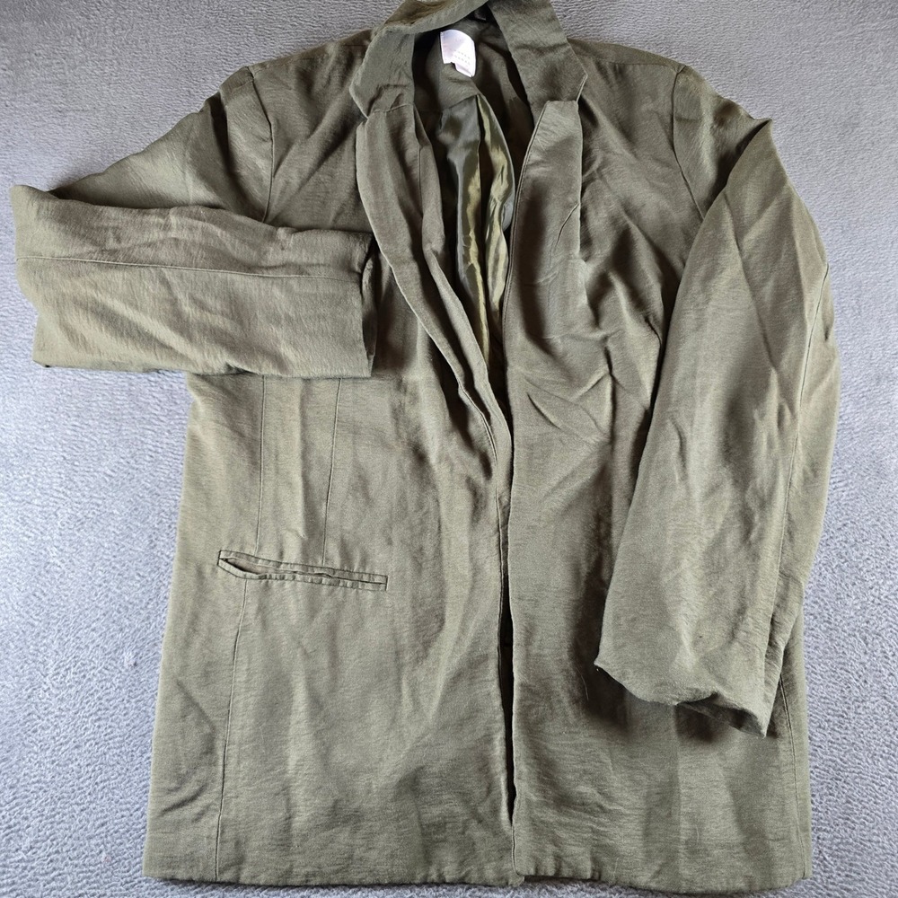 LC Lauren Conrad Olive Green Open Front Blazer Jacket Womens Large Notched Lapel
